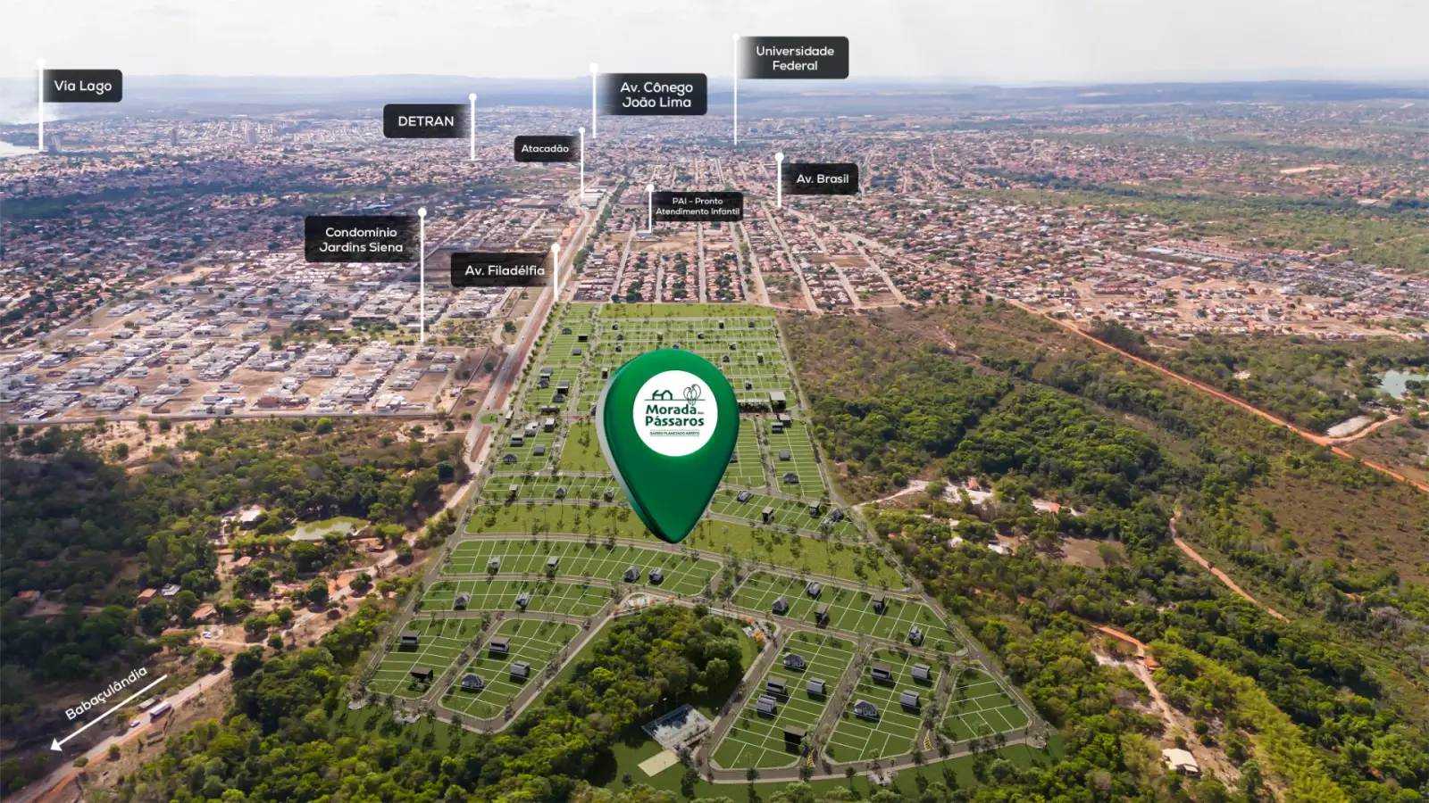 Vista aérea com a localização do bairro